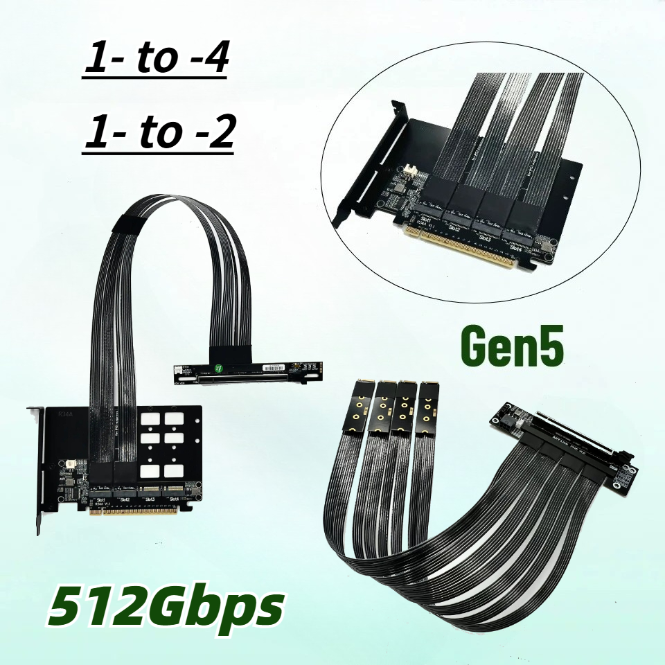 Pcie 5.0 Gpu Riser Cable - Câble d'extension PCIe 5.0 X16 4*M.2